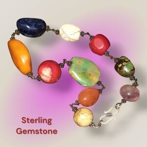 Turquoise coral lapis sterling 925 necklace vintage 15in gemstones Choker